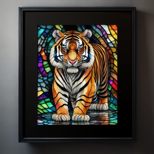 Watercolor Stained Glass Style Tiger 54 Poster