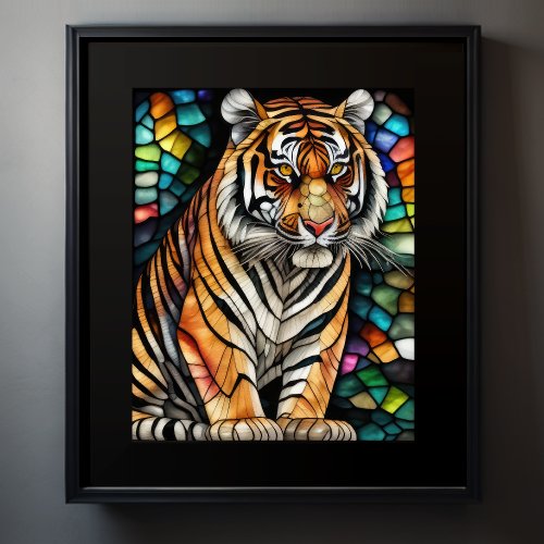 Watercolor Stained Glass Style Tiger 54 Poster