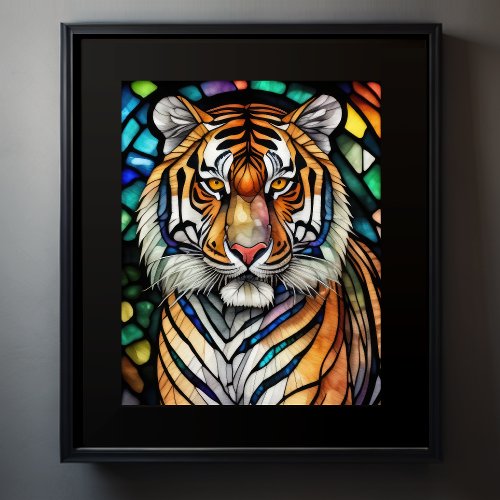 Watercolor Stained Glass Style Tiger 54 Poster