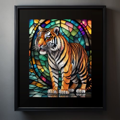 Watercolor Stained Glass Style Tiger 54 Poster