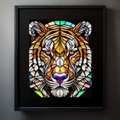 Watercolor Stained Glass Style Tiger 54 Poster