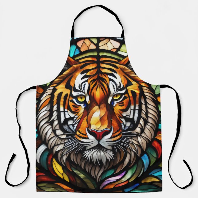 Watercolor Stained Glass Style Tiger Apron (Front)
