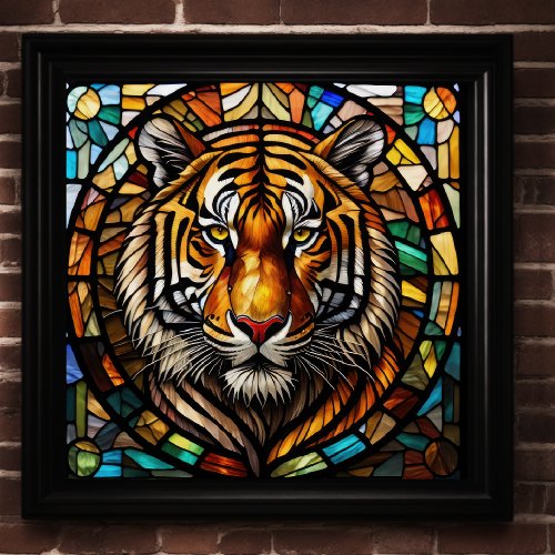 Watercolor Stained Glass Style Tiger Poster