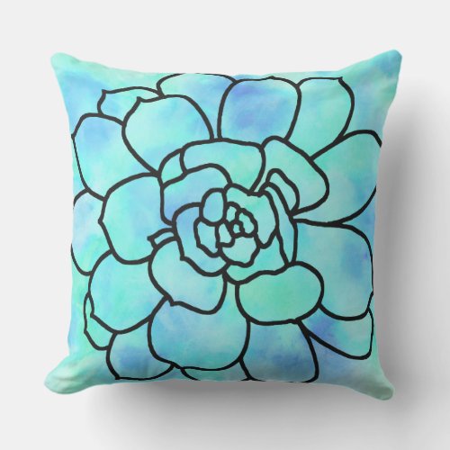 Watercolor Stained Glass Succulent 2 Throw Pillow