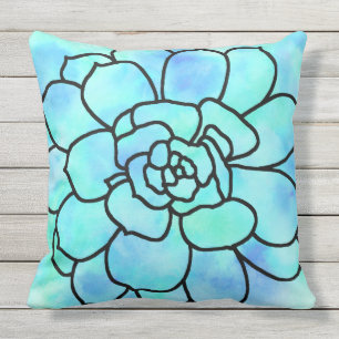 'Watercolor Stained Glass Succulent 2' Throw Pillow