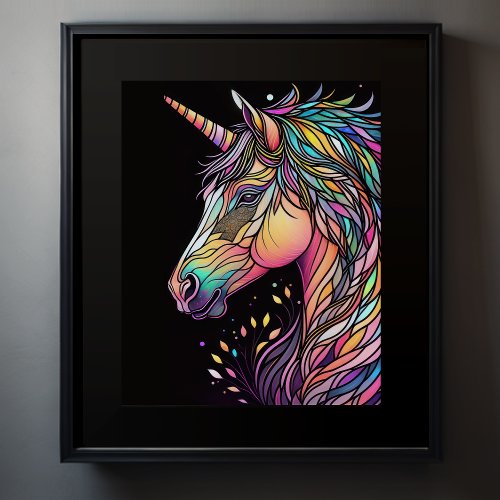 Watercolor Stained Glass Unicorn Glorious Color II Poster