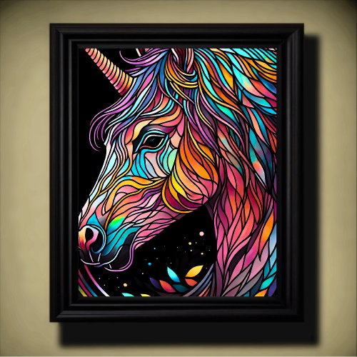 Watercolor Stained Glass Unicorn in Glorious Color Poster