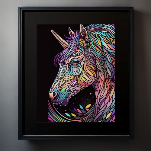 Watercolor Stained Glass Unicorn in Glorious Color Poster