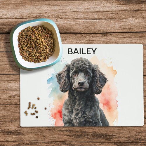 Watercolor Standard Black Poodle Dog Food Mat