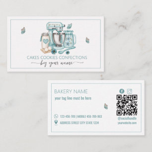 Watercolor Standmixer Floral Bakery Business Card