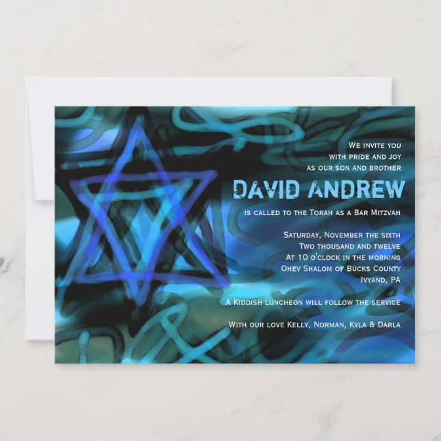 WATERCOLOR STAR Bar Bat Mitzvah Invitation (Front)