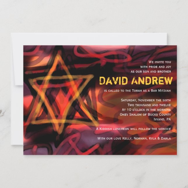 WATERCOLOR STAR Bar Bat Mitzvah Invitation (Front)