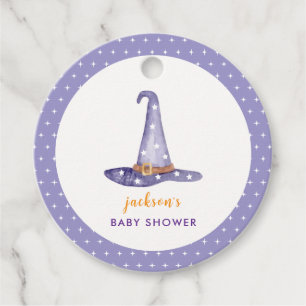 Watercolor Star Little Boo Witch Hat Baby Shower Favor Tags