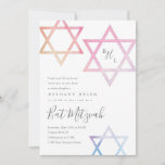 Watercolor Star of David Bat Mitzvah invitation<br><div class="desc">A modern,  soft Bat Mitzvah invitation design by Stacey Meacham featuring ombre watercolor stars and a three initial monogram.</div>