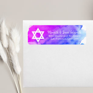 Watercolor Star of David Bat Mitzvah Return Label