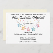 Watercolor Star Pennant Baby Shower Invitation