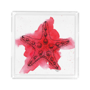 Watercolor Starfish Acrylic Tray