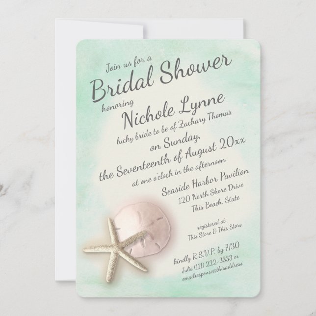 Watercolor Starfish and Sand Dollar Shower Invitation (Front)