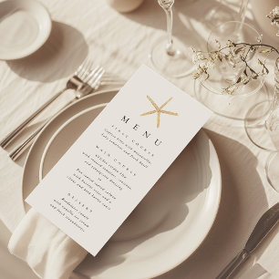 Watercolor Starfish Beach Minimalist Wedding Menu