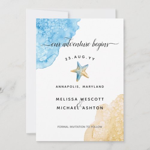 Watercolor Starfish Beach Modern Coastal Wedding Save The Date