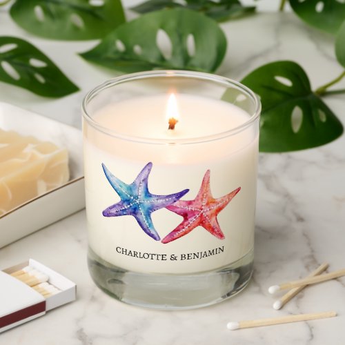 Watercolor Starfish Beach Themed Wedding Favor Scented Candle