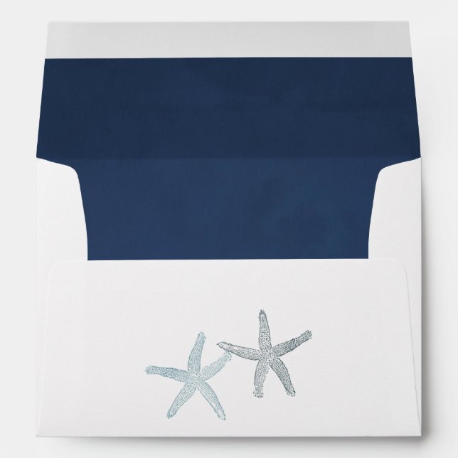 Watercolor Starfish Beach Wedding Envelope (Back (Bottom))