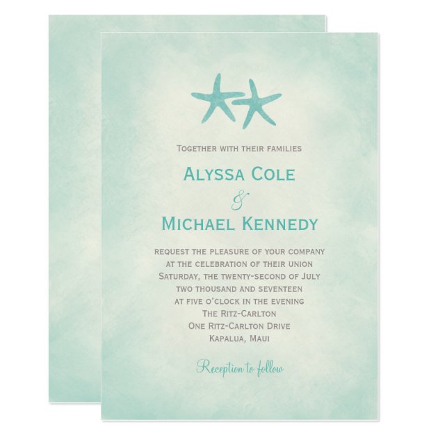 Watercolor Starfish Beach Wedding Invitation