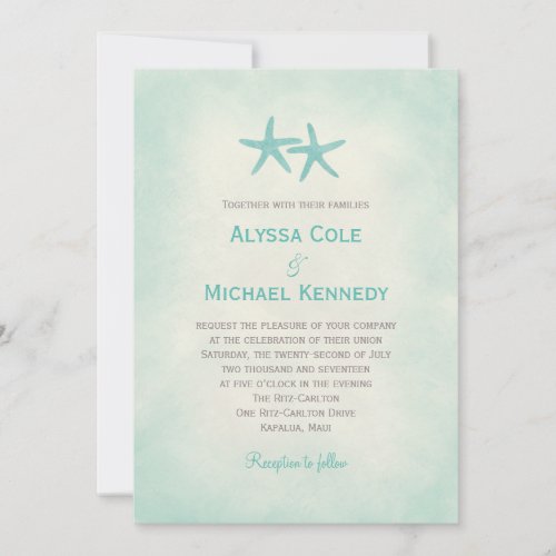 Watercolor Starfish Beach Wedding Invitation