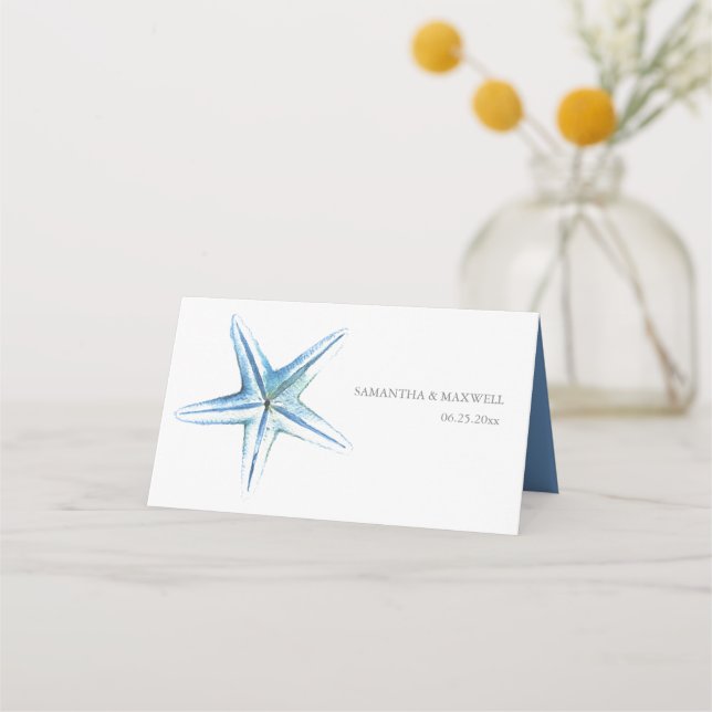 Watercolor Starfish Beach Wedding Place Card (Back)