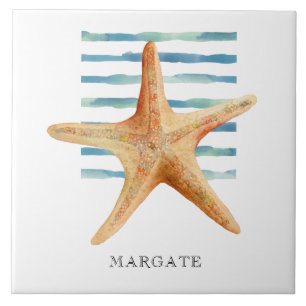 Watercolor STARFISH Coastal Beach MARGATE Ceramic Tile