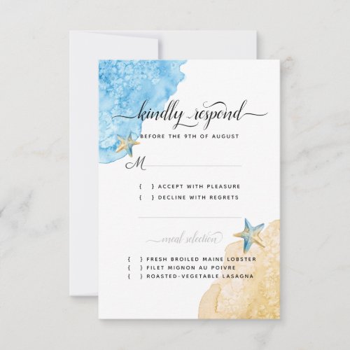 Watercolor Starfish Coastal Beach Wedding RSVP Card