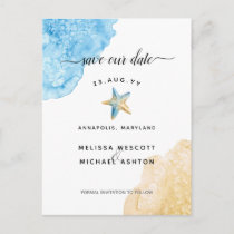 Watercolor Starfish Coastal Elegant Save Our Date Announcement Postcard