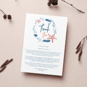 Watercolor Starfish Coral Reef Baby Shower  Thank You Card