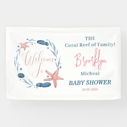 Watercolor Starfish Coral Reef Baby Shower Welcome Banner
