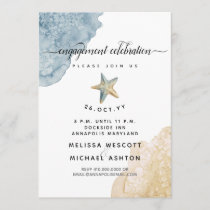 Watercolor Starfish Dusty Blue Coastal Engagement Invitation