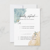 Watercolor Starfish Dusty Blue Ocean Wedding RSVP Card