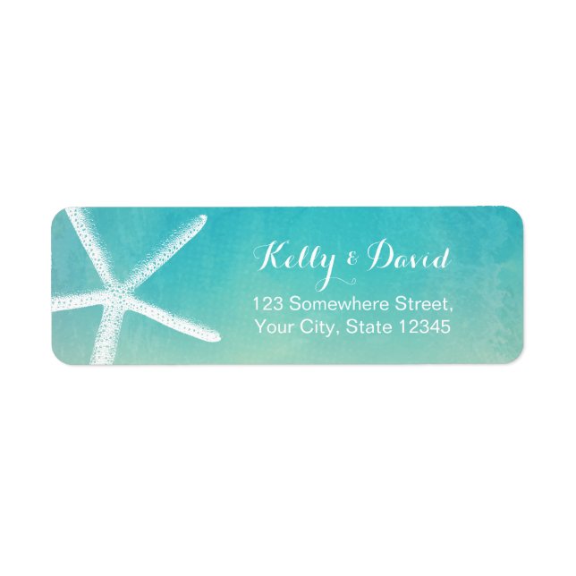 Watercolor Starfish Elegant Beach Wedding Label (Front)
