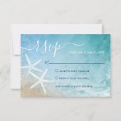 Watercolor Starfish Elegant Beach Wedding RSVP Card (Front)