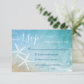 Watercolor Starfish Elegant Beach Wedding RSVP Card (Standing Front)