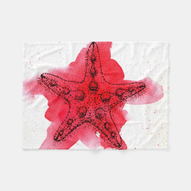 Watercolor Starfish Fleece Blanket (Front (Horizontal))