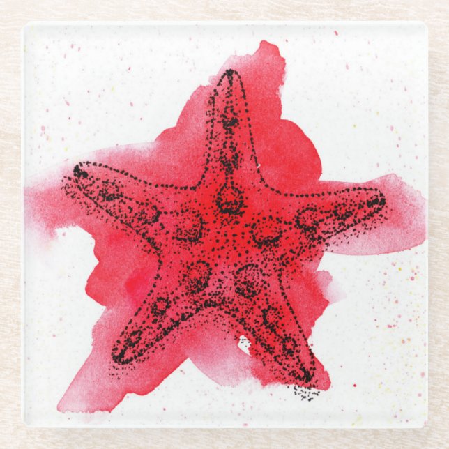 Watercolor Starfish Glass Coaster (Front)