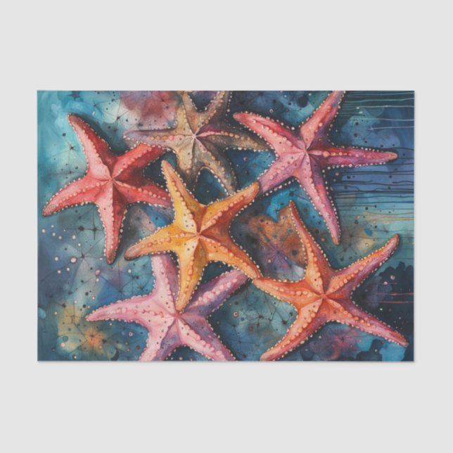 Watercolor Starfish Nautical Decoupage Paper (Front)
