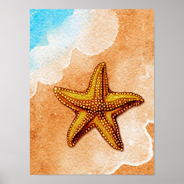Watercolor Starfish on the Beach Poster (Front)