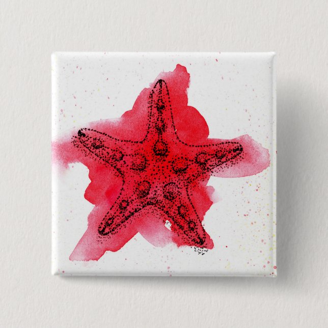 Watercolor Starfish Pinback Button (Front)