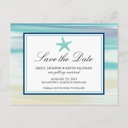 Watercolor Starfish Save the Date Announcement Postcard