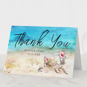 Watercolor Starfish & Seashells Beach Wedding Thank You Card