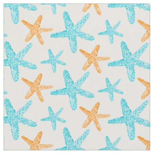 Watercolor Starfish Teal Orange Pattern Fabric