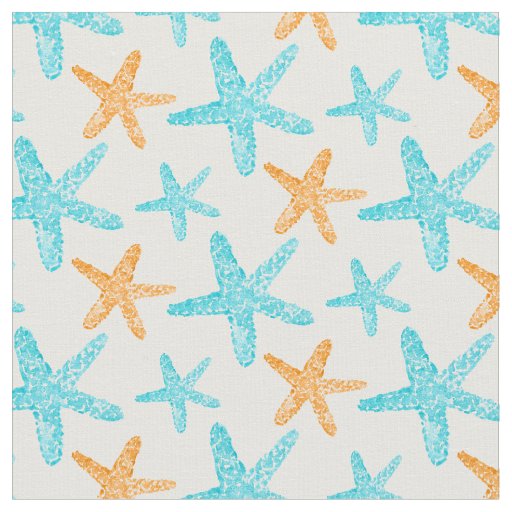 Watercolor Starfish Teal Orange Pattern Fabric