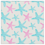 Watercolor Starfish Teal Pink Pattern Fabric