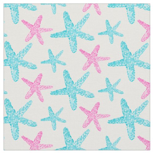 Watercolor Starfish Teal Pink Pattern Fabric